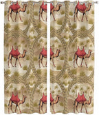 2 Panel Kitchen Cafe Curtains, Desert Camels Sunlight Filtering Nature Air Through, Home Decor Window Covering Tier Curtains for Living Room 104W x 96L inch Tropical Palm Trees Sand Cords Brown