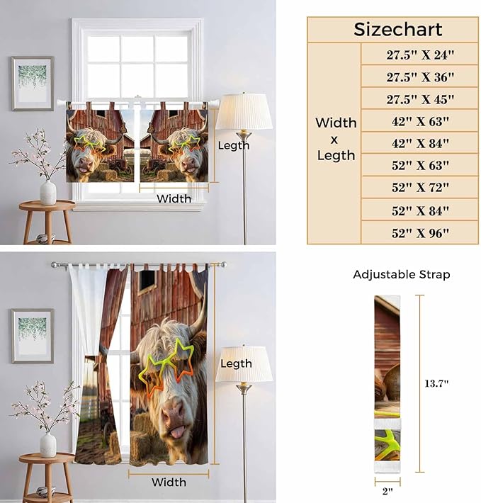 Farm Yaks Kitchen Curtains 24 Inch Length, Small Window Curtains Tab Top, Farmhouse Barn Funny Animals Butterfly Light Filtering Short Window Treatments Tier Drapes 27.5"x24" 2 Panel