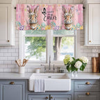 Easter Curtain Valances for Windows, Kitchen Valance Window Treatment, Spring Rabbit Eggs Flowers Flags Leaves Wood Grain Light Filtering Block Curtains for Bathroom/Bedroom/Living Room 42'' x 12''