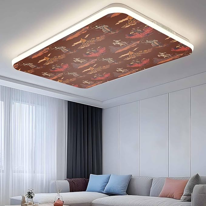 Cowboys Horses 4 Pcs Fluorescent Light Covers 4 x 2 Feet, Desert Ethnic Winds Dark Brown Background Covers for Ceiling Lights Magnetic Light Cloth Filter for Classroom Office Home