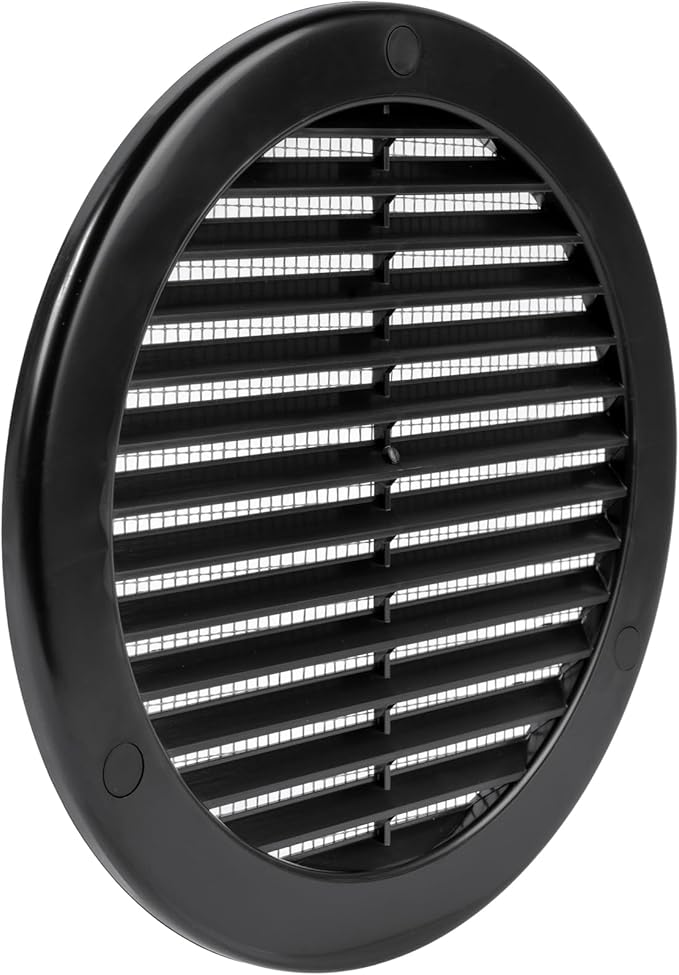 Vent Systems 6" Inch (Opening Dimensions) - Pack of 2 - Black Soffit Vent Cover - Plastic Round Air Vent Grille - Built-in Mesh Screen - HVAC Register Louver for Bathroom, Home, Kitchen