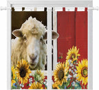 Sheep Flowers Living Room Curtains 84 Inch Length, Window Curtains Tab Top, Country Red Barn Botanical Sunflowers Light Filtering Window Treatments Drapes 42"x84" 2 Panel