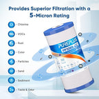 PUREPLUS 5 Micron 10" x 4.5" FXHTC Whole House Sediment and Carbon Water Filter Replacement Cartridge for GE GXWH40L, GXWH35F, GNWH38S, Culligan RFC-BBSA, WRC25HD, RFC-BB, PP10BB-CC, WFHD13001, 3Pack