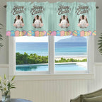 Green Easter Curtain Valances for Windows, Kitchen Valance Window Treatment, Spring Cartoon Bunny Colorful Eggs Wood Grain Light Filtering Block Curtains for Bathroom/Bedroom/Living Room 60'' x 18''