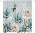 Spring Floral Living Room Curtains 96 Inch Length, Window Curtains Tab Top, Vintage Tulips Flower Butterfly Retro Wood Blue Light Filtering Window Treatments Drapes 52"x96" 2 Panel