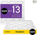 Simply 14x20x1 Air Filter, Merv 13, 4 Pack, For Home AC Furnace & HVAC (Actual Size: 13.75"x19.75"x0.75") DUST, Pet, & Allergy Control