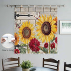 Red Yellow Sunflowers Bedroom Curtains 72 Inch Length, Window Curtains Tab Top, Retro Rustic Barn Doors Butterfly Brown Light Filtering Window Treatments Drapes 52"x72" 2 Panel