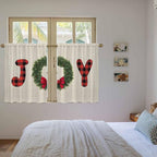 Red Green Christmas Kitchen Tier Curtains 45 Inch Long 2 Panel Set,Rod Pocket Short Window Treatment,Farmhouse Xmas Botanical Winter Curtains & Drapes for Bathroom Basement 27.5"W x 45"L