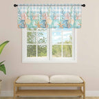 Summer Beach Sheer Valance Curtains, Ocean Colorful Coral Shell Seaweed Starfish Blue Plaid Light Filtering Kitchen Valances Rod Pocket Voile Curtain Treatment for Bedroom/Living Room/Basement 54Wx18L
