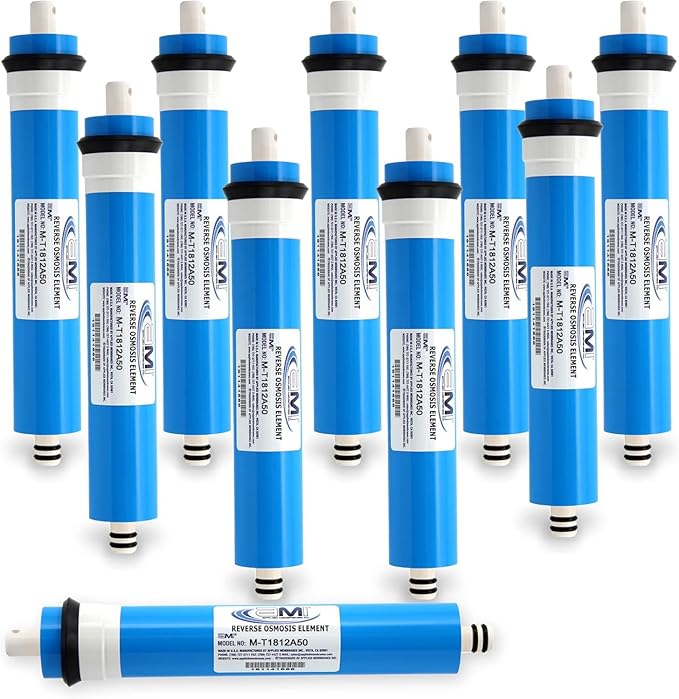 APPLIED MEMBRANES INC. 50 GPD Reverse Osmosis Membrane | RO Membrane Water Filter Replacement for Reverse Osmosis Water Filtration System | 1.8" x 12" Universal Compatibility, Pack of 10