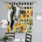 Retro Sunflowers Living Room Curtains 84 Inch Length, Window Curtains Tab Top, Farmhouse Floral Cow Butterfly Black Plaid Light Filtering Window Treatments Drapes 52"x84" 2 Panel