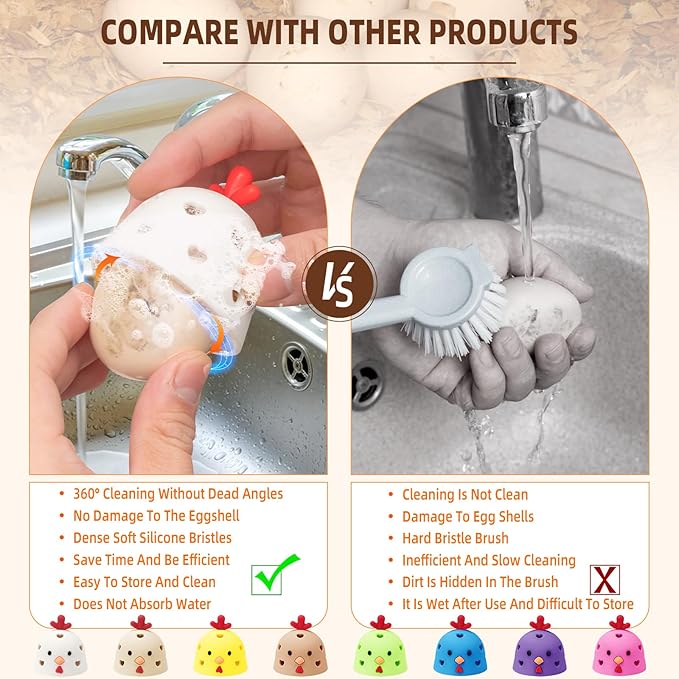 Egg Washer for Fresh Eggs, Egg Scrubber for Fresh Eggs, Egg Brush for Cleaning Fresh Eggs, Egg Cleaner Scrubber, Easter Gifts Creative Chicken Shape Egg Wash Brush Silicone Washing Egg Tool - Purple