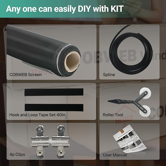 51in X 190in Window Screen Mesh, Replacement, Water-Resistant, Pet Resistant, Fine Dust & Pollen Proof, 30Mesh, Durable New Material, DIY Tools Included