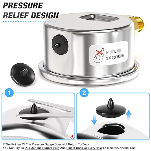 MEANLIN MEASURE 0~160Psi Dry Pressure Gauge Stainless Steel 1/4" NPT 2" FACE DIAL Waterproof for Air Compressor RV Regulator Water Pressure Tester Lower Mount, with 1/2" NPT and 3/8" NPT Hex Bushing