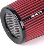 3" 3.5" 4" Inlet Car Replacement Cold Air Intake Filter 76mm 89mm 102mm 3 Sizes in 1 High Flow Performance Cone Air Filter (Red)