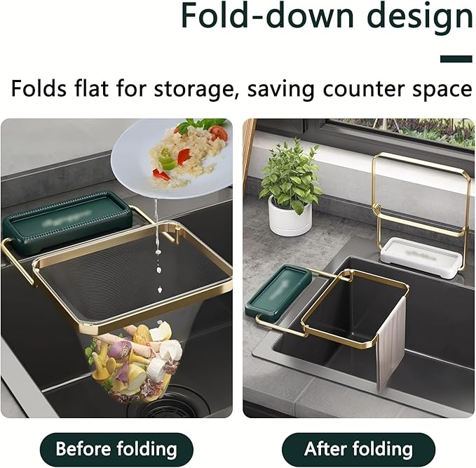 Kitchen Food Waste Filter Basket with 50Pcs Mesh Bag Collapsible Residue Filter Screen Holder Square Bracket Corner Hanging Drain Rack Sink Strainer White 2pcs