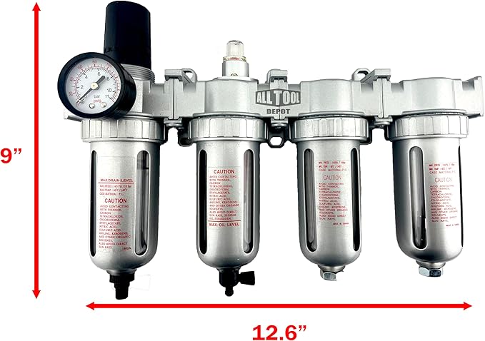 4 STAGE HIGH DUTY INDUSTRIAL GRADE ULTRA CLEAN FILTER REGULATOR COALESCING DESICCANT DRYERS SYSTEM FOR COMPRESSED AIR LINES METAL BOWLS GREAT FOR PAINT SPRAY AND PLASMA CUTTER (3/8"NPT AUTO DRAIN)