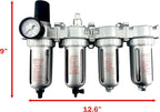 4 STAGE HIGH DUTY INDUSTRIAL GRADE ULTRA CLEAN FILTER REGULATOR COALESCING DESICCANT DRYERS SYSTEM FOR COMPRESSED AIR LINES METAL BOWLS GREAT FOR PAINT SPRAY AND PLASMA CUTTER (1/2"NPT AUTO DRAIN)