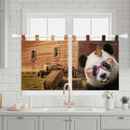 Farm Panda Kitchen Curtains 24 Inch Length, Small Window Curtains Tab Top, Farmhouse Barn Funny Animals Butterfly Light Filtering Short Window Treatments Tier Drapes 27.5"x24" 2 Panel