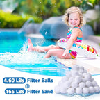 QwayHome 4.6 lbs Pool Filter Balls, Reusable Filter Sand Balls for Above Ground Pool Sand Pump, Pool Filter Sand Alternative, Eco-Friendly Fiber Filter Balls, Replace 165 lbs Filter Sand, White