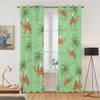 2 Panel Kitchen Cafe Curtains, Desert Camels Sunlight Filtering Nature Air Through, Home Decor Window Covering Tier Curtains for Living Room 80W x 84L inch Tropical Date Palm Trees Animal Green