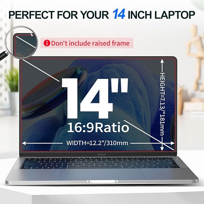 2Pack Magnetic 14 Inch Laptop Privacy Screen 16:9 Aspect Ratio, Removable Anti-Blue/Glare Protector Film, Anti Spy Desktop Security Private Filter 14in