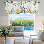 Easter Gnomes Curtain Valances for Windows, Kitchen Valance Window Treatment, Spring Watercolor Eggs Flower Wood Grain Light Filtering Block Curtains for Bathroom/Bedroom/Living Room 42'' x 18''