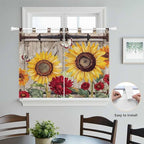 Sunflowers Bedroom Curtains 63 Inch Length, Window Curtains Tab Top, Retro Flower Barn Doors Butterfly Farmhouse Brown Light Filtering Window Treatments Drapes 42"x63" 2 Panel