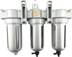 1/4" NPT MID FLOW 3 Stages Filter Coalescing Desiccant Dryer System For Compressed Air Lines, Poly Bowls, Great For Paint Spray And Plasma Cutter (MANUAL DRAIN)