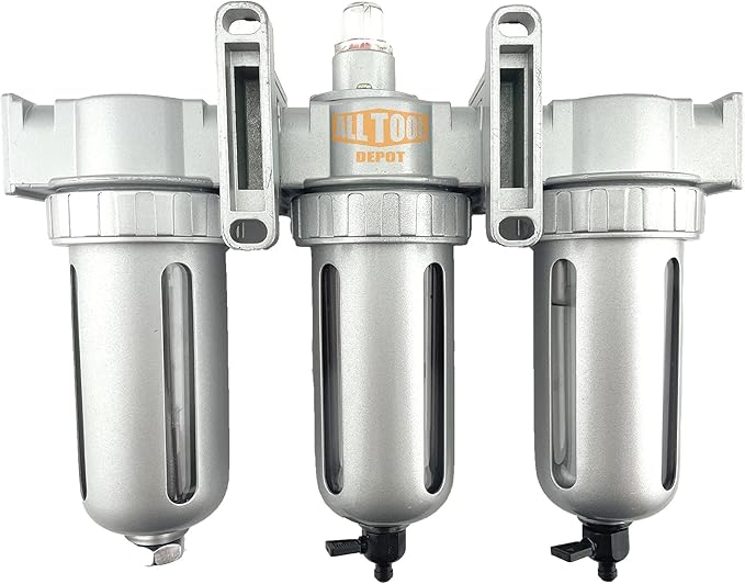 1/2" NPT MID FLOW 3 Stages Filter Coalescing Desiccant Dryer System For Compressed Air Lines, Poly Bowls, Great For Paint Spray And Plasma Cutter (MANUAL DRAIN)