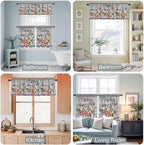 Spring Flowers Kitchen Curtain Set, Farmhouse Black Plaid Wood Grain Window Valance and Tiers 36" Length, Light Filtering Short Curtains Valance for Cafe Bathroom Bedroom 54"x18"