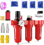 3/8" NPT 3 Stage Aluminium Air Drying System,Coalescing Filter, Particulate Filter, Desiccant Dryer and Air Regulator, Manual Drain, Mid Flow, For Plasma Cutter and Paint Spray