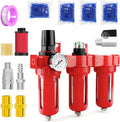 1/4" NPT 3 Stage Aluminium Air Drying System,Coalescing Filter, Particulate Filter, Desiccant Dryer and Air Regulator, Manual Drain, Mid Flow, For Plasma Cutter and Paint Spray