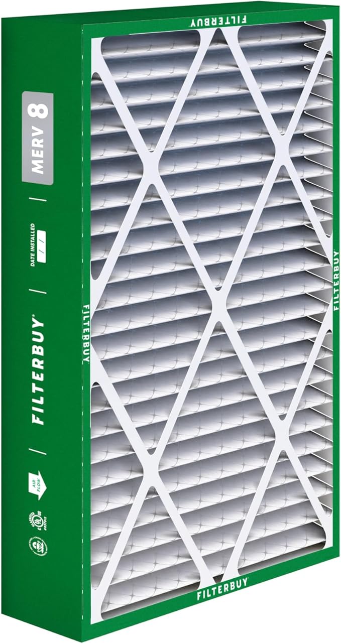 Filterbuy 16x25x5 Air Filter MERV 8 Essential Dust & Allergy Defense (2-Pack), Pleated HVAC AC Furnace Filters for Amana, Coleman, Goodman, Maytag, York, and More (Actual Size: 15.38 x 25.50 x 5.25)