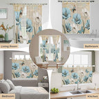 Spring Flowers Bedroom Curtains 63 Inch Length, Window Curtains Tab Top, Vintage Rustic Tulips Floral Butterfly Khaki Light Filtering Window Treatments Drapes 42"x63" 2 Panel