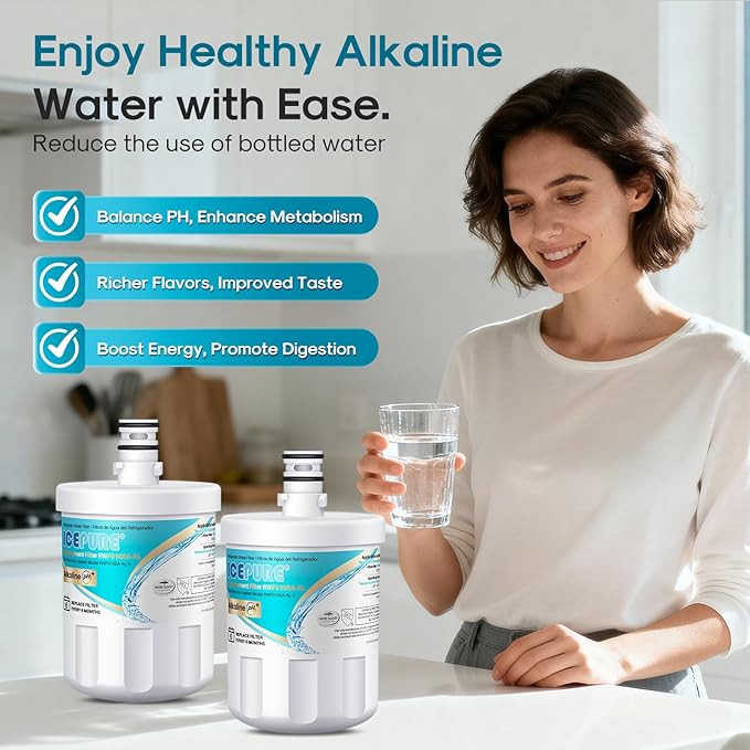 ICEPURE Alkaline 5231JA2002A Refrigerator Water Filter Replacement for LG LT500P, ADQ72910901, GEN11042FR-08, Kenmore 9890, ADQ72910907, LFX25973S, LFX25974ST, 46-9890, LSC27925ST, Enhances PH, 3Pack