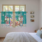 Spring Flowers Kitchen Curtains, Farmhouse Watercolor Teal Wood Grain Light Filtering Window Curtain Panels, 2Pcs Rod Pocket Window Treatments Set for RV Dining Room Study Room 42x45 Inches