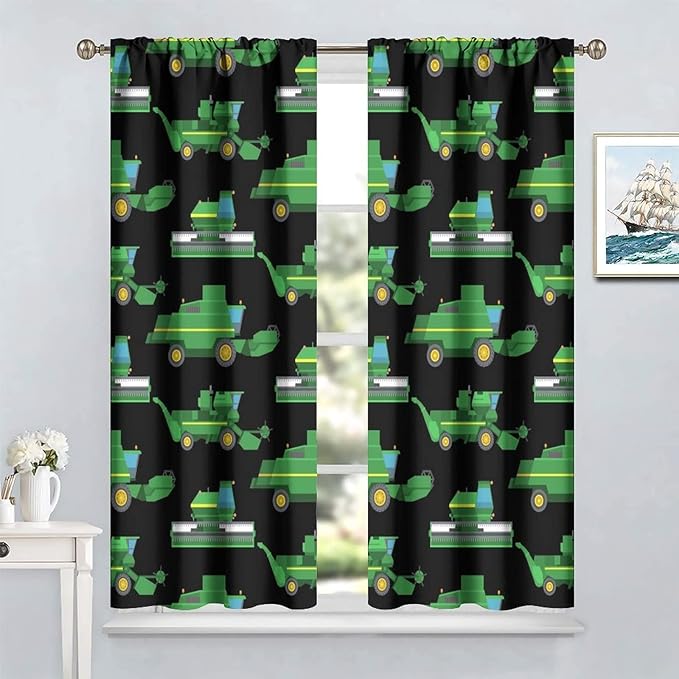 Kids Agriculture Machine Window Curtains, Farm Equipment Tractors Transport Combines Rod Pocket Decorative Windows Curtain for Boys Children Teens Room Decor 42x54in (30% Blackout)