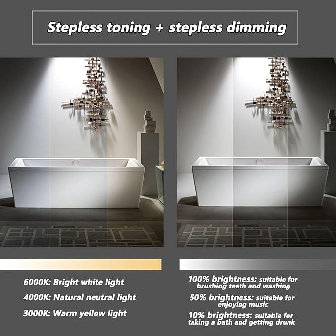 Irregular Bathroom Mirror with LED Light, Wall Mounted Mirror with Demister Pad, 3-Color Dimmable LED Light, for Wall, Living Room, Bedroom, Vanity, Entryway(70cm/27.6in)