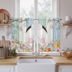 Easter Kitchen Curtains 45 Inch Long 2 Panel Set, Rod Pocket Window Treatment, Spring Watercolor Bunny Eggs Wood Grain Teal Blue Light Filtering Panels Short Drapes for Bathroom Camper 42"W x 45"L