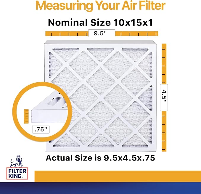 Filter King 10x15x1 Air Filter | 4-PACK | MERV 13 HVAC Pleated A/C Furnace Filters | MADE IN USA | Actual Size: 9.5 x 14.5 x .75"