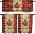 Kitchen Curtains Tiers and Valance Set of 3, Canada Light Filtering Window Curtain Set, Red Maple Leaf Flag Farmhouse Shabby Wooden Grain Rod Pocket Curtain Drapes for Living Room, 36 Inches Tiers