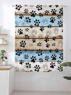 Sheer Curtains 63 Inch Length, Blue Brown Paw Prints Semi Sheer Curtains Light Filtering Window Treatment, Vintage Farmhouse Rustic Wooden Grain Privacy Voile Drapes for Living Room Bedroom 52x63 Inch