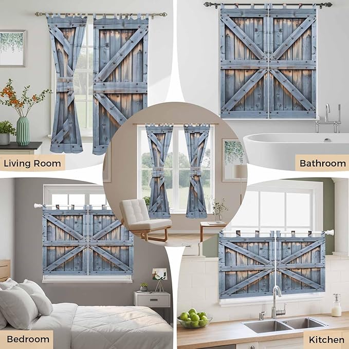 Farmhouse Wood Grain Living Room Curtains 96 Inch Length, Window Curtains Tab Top, Vintage Country Barn Gate Textured Light Filtering Window Treatments Drapes 52"x96" 2 Panel