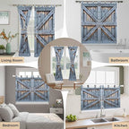 Farmhouse Wood Grain Kitchen Curtains 24 Inch Length, Small Window Curtains Tab Top, Vintage Country Barn Gate Textured Light Filtering Short Window Treatments Tier Drapes 27.5"x24" 2 Panel