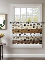Sheer Curtains 54 Inch Length, Brown Beige Farmhouse Semi Sheer Curtains Light Filtering Window Treatment, Black Dog Paw Vintage Wooden Privacy Voile Drapes for Living Room Bedroom 52x54 Inch
