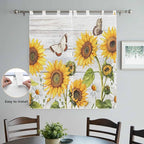 Yellow Sunflowers Bathroom Curtains 63 Inch Length, Window Curtains Tab Top, Vintage Country Flowers Butterfly Wood Board Light Filtering Window Treatments Drapes 52"x63" 2 Panel