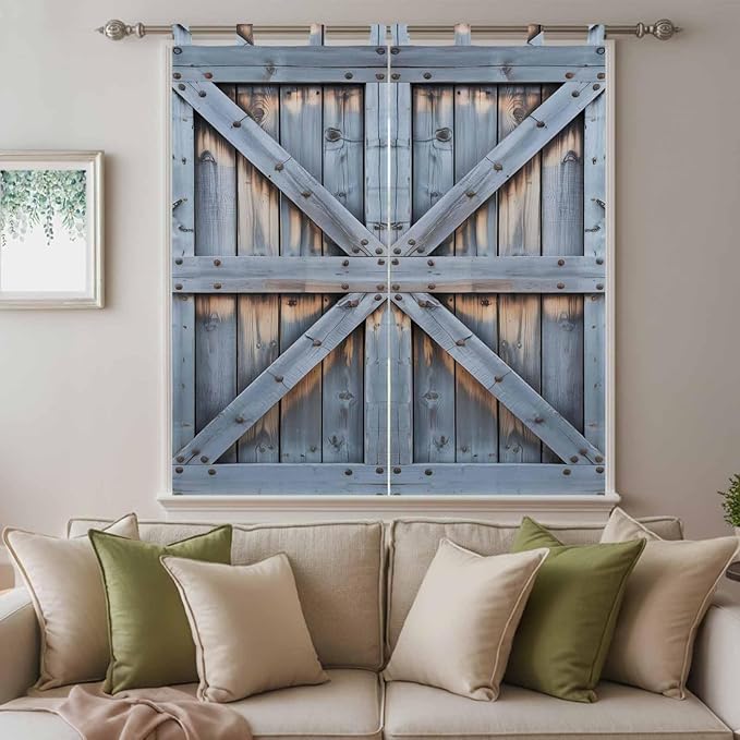 Farmhouse Wood Grain Living Room Curtains 84 Inch Length, Window Curtains Tab Top, Vintage Country Barn Gate Textured Light Filtering Window Treatments Drapes 42"x84" 2 Panel