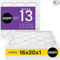 Simply 16x20x1 Air Filter, Merv 13, 6 Pack, For Home AC Furnace & HVAC (Actual Size: 15.75"x19.75"x0.75") DUST, Pet, & Allergy Control