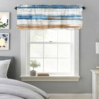 Vintage Blue Valances for Windows, Brown Wood Grain Mottled Texture Abstract Art Kitchen Valance Light Filtering Rod Pocket Short Curtains for Kitchen Bathroom, 1 Panel, 56"x16"